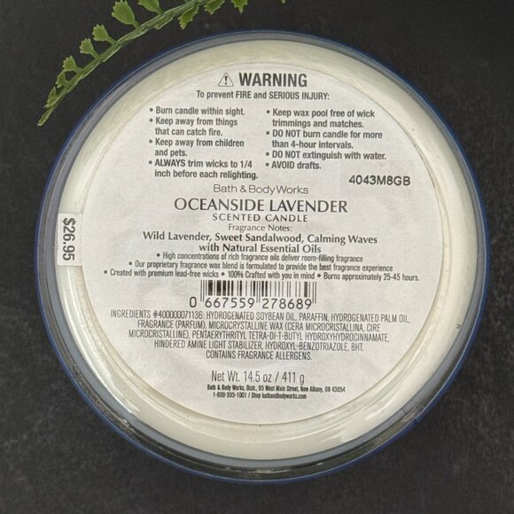 BBW Oceanside Lavender Bath & Body Works 3 Wick Candle - Picture 10 of 10